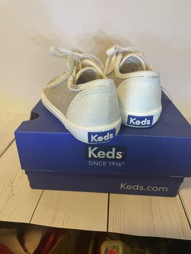 Keds Jr Sparkle Girls 6m Nib White Silver Glitter Toddler Shoe - Picture 3 of 4