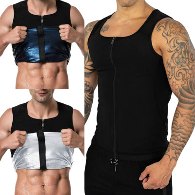 Men s Sauna Sweat Vest Waist Trainer Tank Top Body Shaper Fat Burner Zipper US