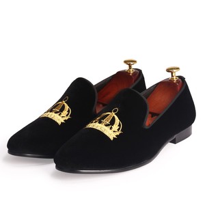 Harpelunde Slip On Wedding Shoes Men Black Velvet Loafers Embroidered ...