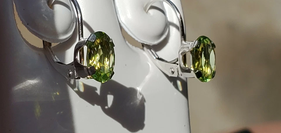Peridot Labcreated Oval Cut Dangle Leverback Earrings 14kt Solid White Gold - Image 2 of 4