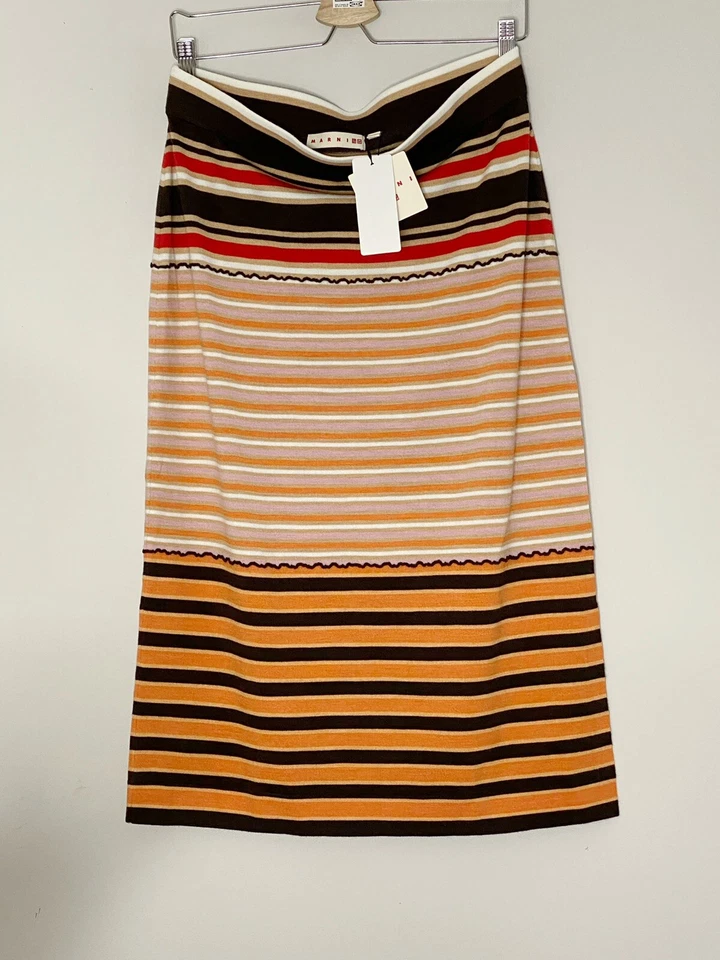 Falda Tejida a Rayas Mezcla Merino UNIQLO (MARNI) S Nueva COLOR MARRÓN Pequeña