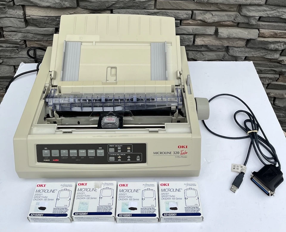 Oki MICROLINE 320 Turbo Dot Matrix Printer GE7000A W/ 4 NEW Ribbons Parts Repair - Image 2 of 4