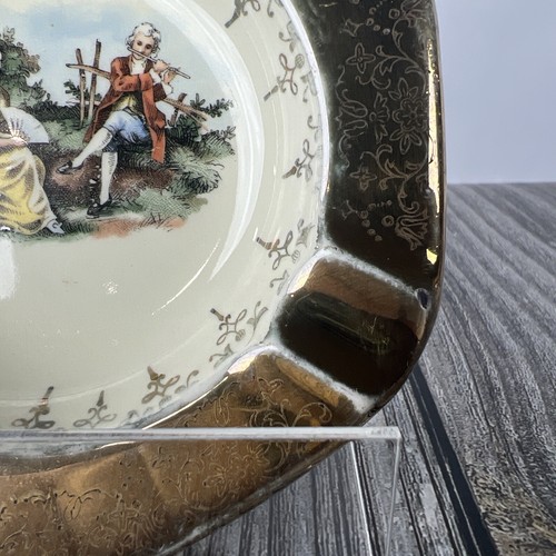 LIDO WS George Canarytone 22K Gold Crest-O-Gold Ash Tray Man With Flute And Lady - Picture 5 of 8
