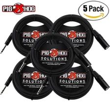 5-PACK Pig Hog PX-TMXM2 10FT TRS Male to XLR Male Balanced Cable Black