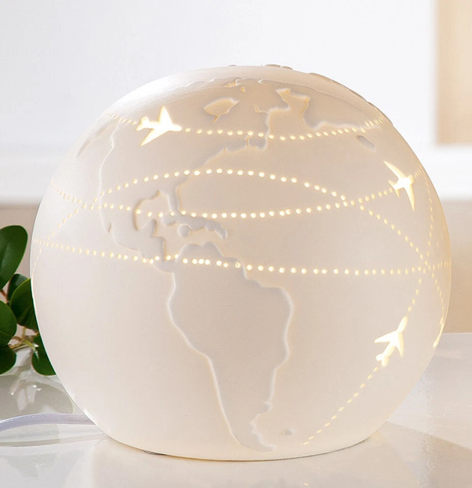 Gilde Porzellan Lampe Kugel Weltenbummler 16 cm Fensterlampe Kugellampe 32165 - Bild 1 von 1