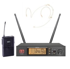 UHF True Diversity Long Range Cordless Headset Headworn Microphone System Beige