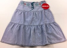 junior Zana-di skirt size 7 blue w/floral design ties at waistband denim cotton