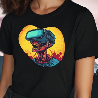 Frauen T-Shirt Zombie mit VR Brille Motiv Baumwolle Größe S bis 3XL