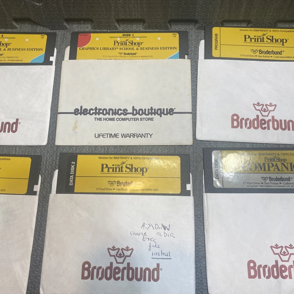 Lot Of 7 The Print Shop Broderbund Windows IBM TANDY 1992 w/ Floppy Disks - Image 3 of 4