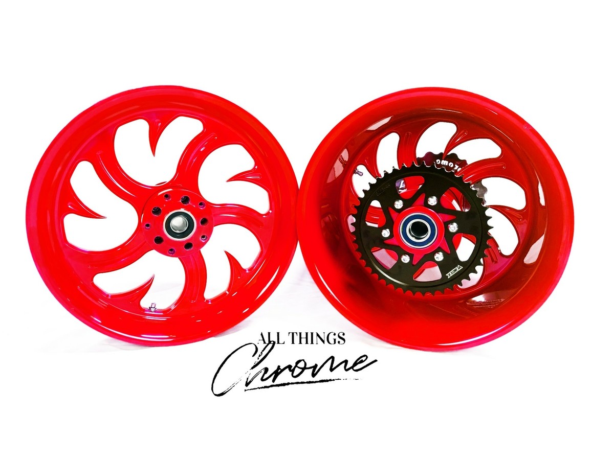 NINJA 300 FAT TIRE CANDY RED SHARK TOOTH WHEELS 06-11 KAWASAKI