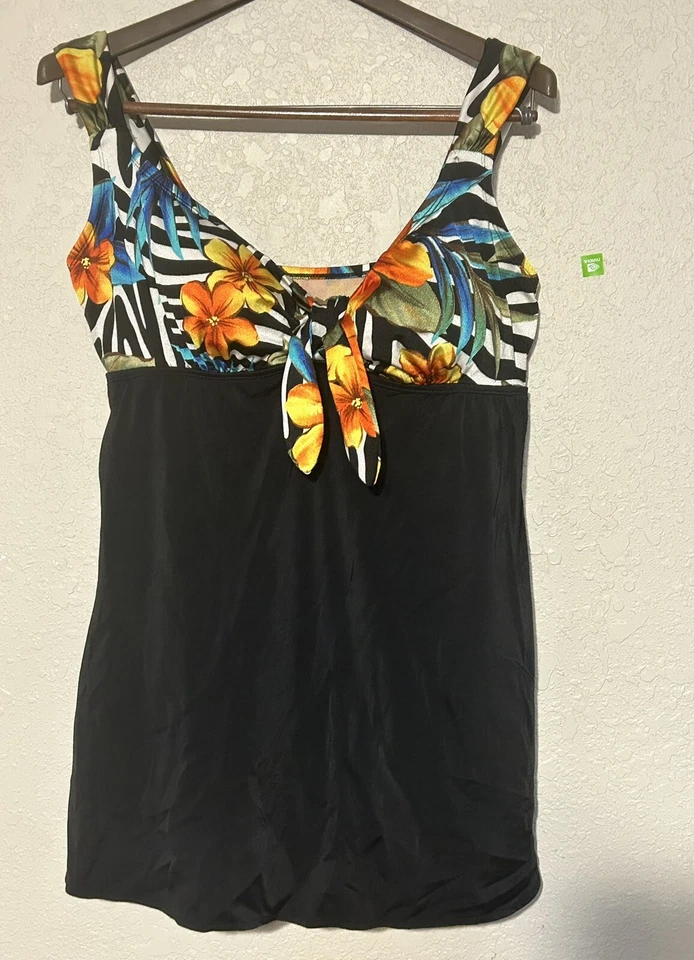 Traje de baño Longitude de una pieza para mujer negro adelgazante 16 W Foto 3 de 4