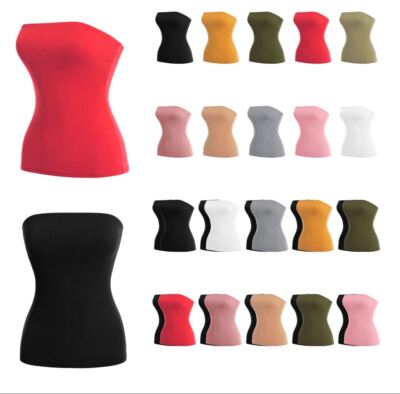 MixMatchy Basic Solid Stretchy Cotton Long  Bandeau Tube Top