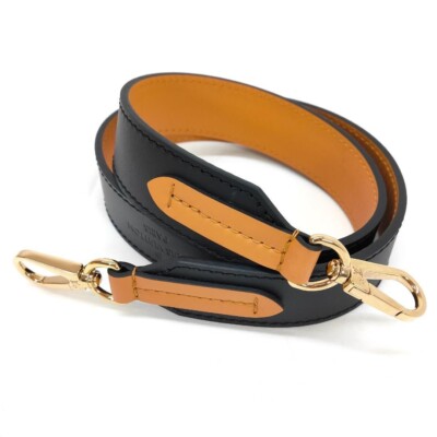 Authentic LOUIS VUITTON Shoulder Strap Color Black×Camel With Box