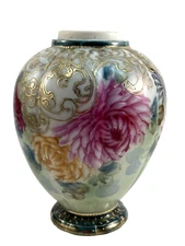 Nippon Ginger Jar Peonies Gilt Maple Leaf Mark Vintage