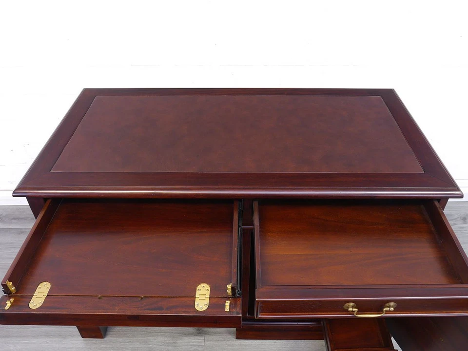 Schreibtisch Computertisch Büromöbel Holz massiv braunes Leder B: 120 cm (4539) - Bild 2 von 4