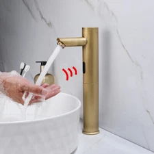 Antique Brass Bathroom Sink Faucet Touchless Basin Mixer Sensor Tap Deck Mounted