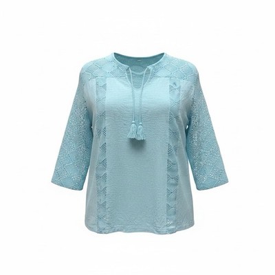 Womens 4XL Boho Crochet Lace Peasant Top Aqua Blue Tassel Tunic Plus Size