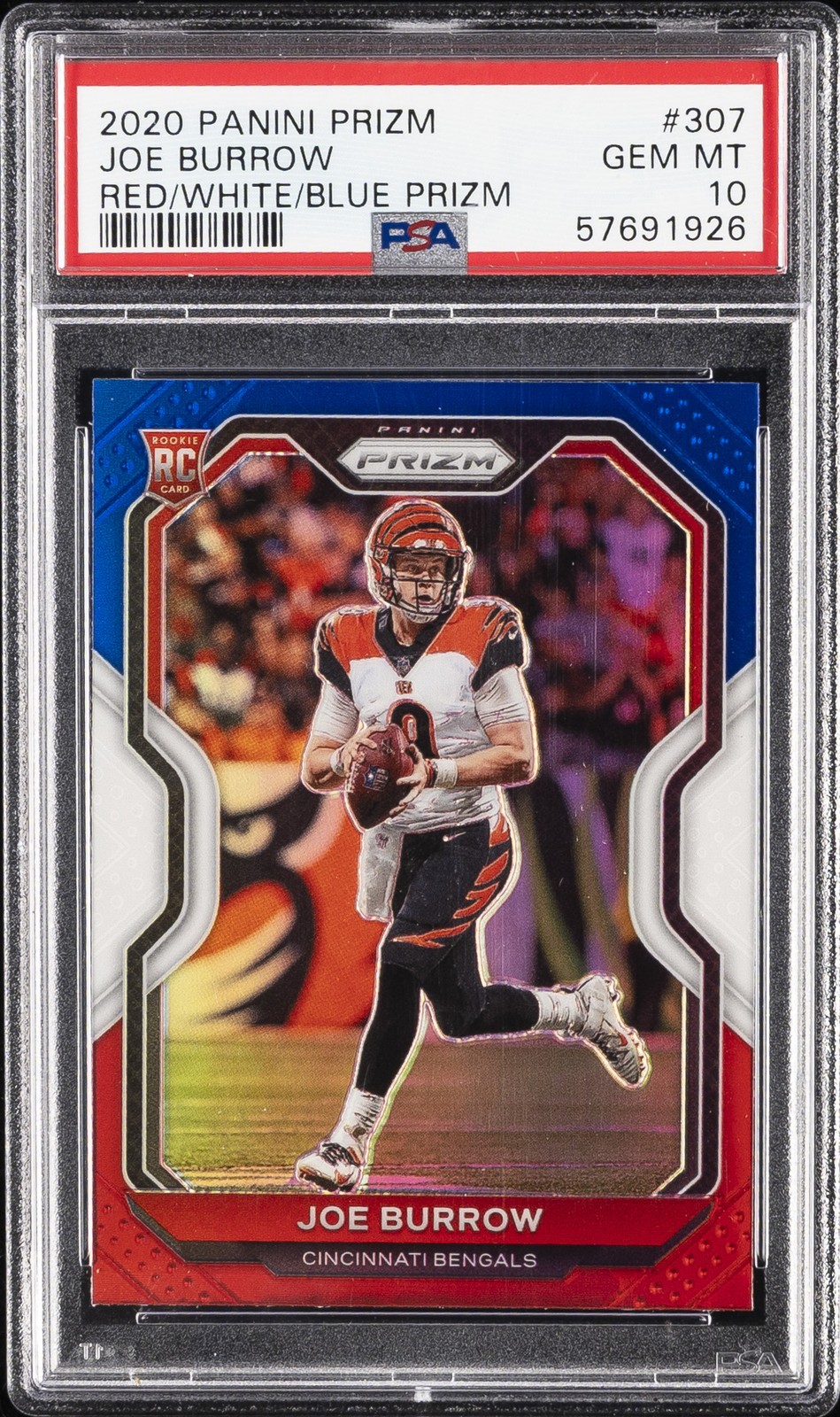 2020 PANINI PRIZM RED/WHITE/BLUE PRIZM #307 JOE BURROW ROOKIE RC PSA 10