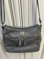 Stone Mountain Gray Shoulder Bag Adjustable Strap Multiple Pockets Gold Hardware