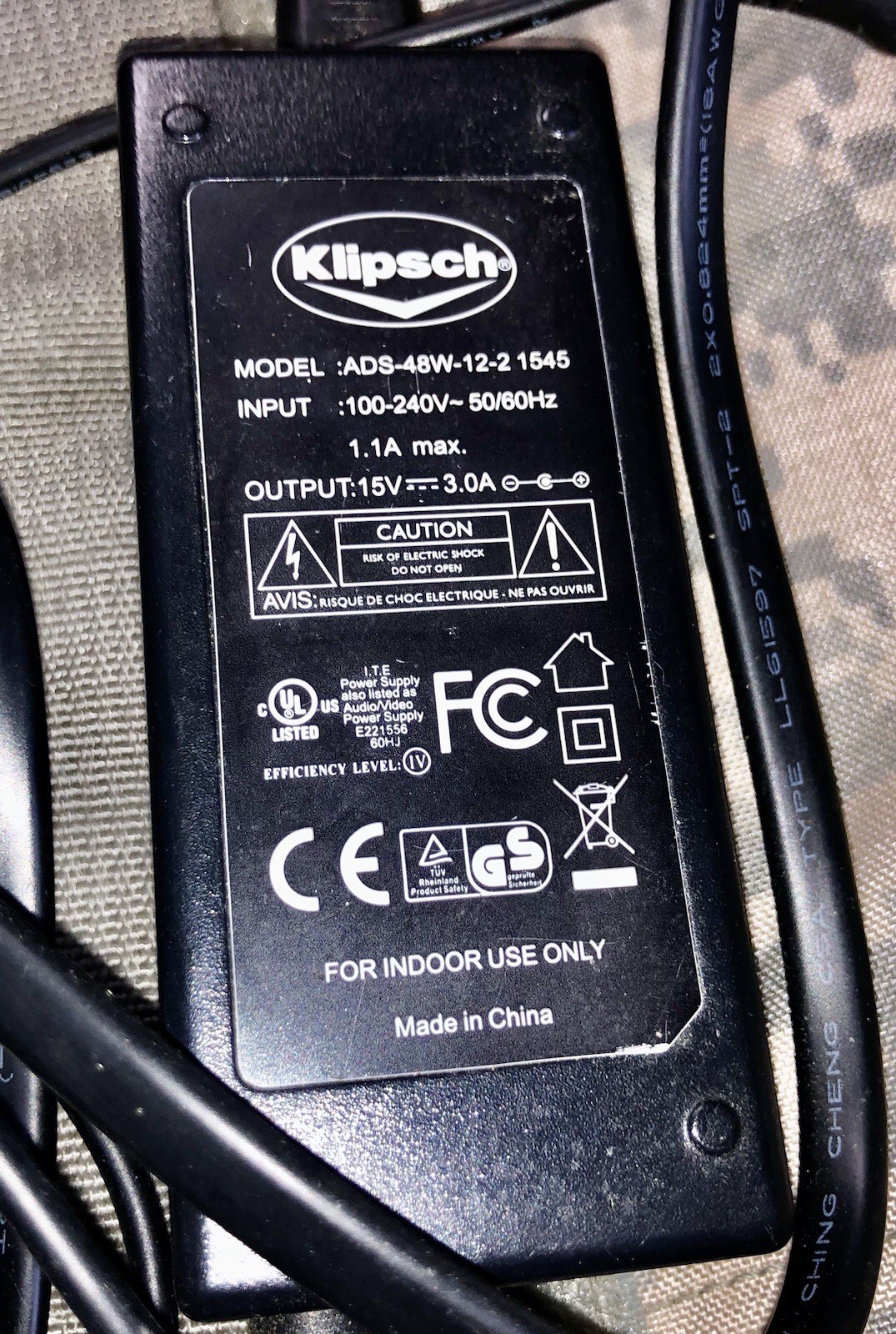 Klipsch AC Adapter Charger ADS-48W-12-2 1545 Power Supply Genuine OEM iGroove