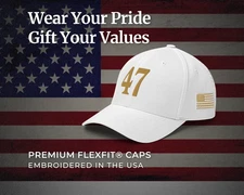47 Hat Charlie Kirk Trump Flex Fit Hat USA Flag Gold Embroidery Republican Hat