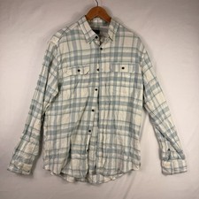 George Flannel Shirt Men's Large Plaid Collared Button Down Long Sleeve White