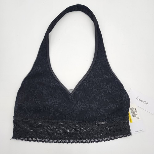 Calvin Klein Unlined Wireless Bralette Women's Size M Black Halter Lace NWT