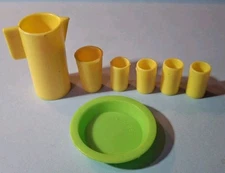 Vintage Barbie 70's Yellow Pitcher & Cups Dishes Lot