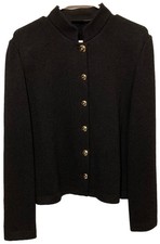 St John Basics Santana Knit Sweater Black Gold Accents Shoulder Pads Fall 01 12