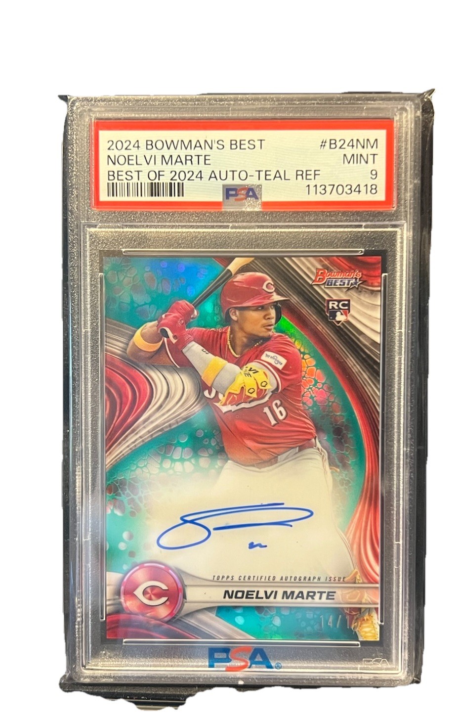 2024 Bowman's Best Noelvi Marte Teal refractor  Auto #/15 RC PSA 9