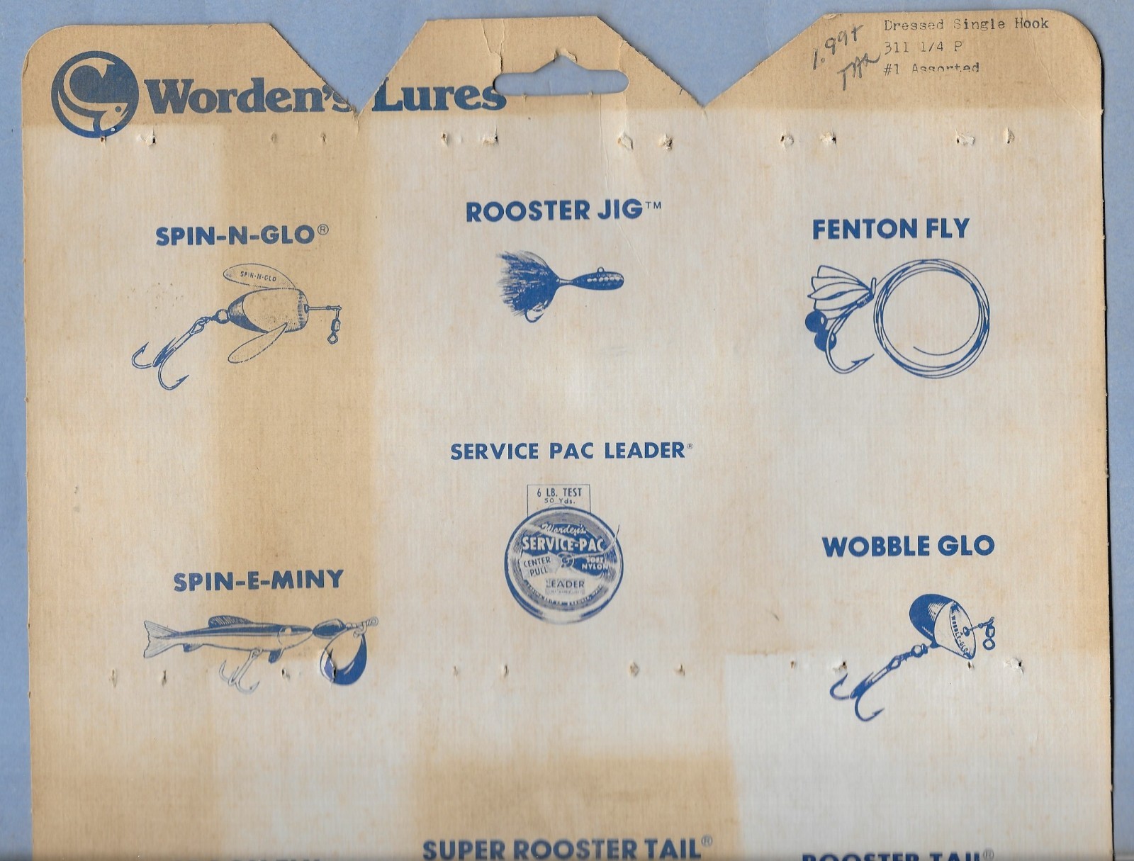 VINTAGE FISHING LURE STORE ADVERTISING BOARD CARD WORDEN'S LURES YAKIMA BAIT CO