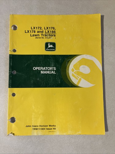 John Deere LX172 LX176 LX178 LX186 Lawn Tractors Operators Manual OMM111804 H0