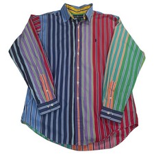 VTG 90s Ralph Lauren Classic Fit Multicolor Striped Button Down Shirt Men 16 L