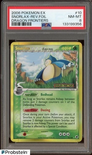 2006 Pokemon Ex Dragon Frontiers #10 Snorlax Holo PSA 8 NM-MT