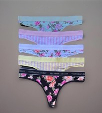 Lot 5 Victoria  s Secret sz M Logo Cotton Thong String Panty Bundle Pack Floral