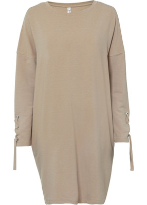 Neu Sweatkleid mit Schnürungen Gr. 40/42 Mandelbeige Damen Langarm Basic-Kleid