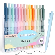 14-Pack Pastel Ballpoint Pens, Medium 1.0mm Black Ink, Retractable - For Smoo...