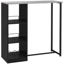 HOMCOM Breakfast Bar Table with 3-Tier Storage Shelf and Wine Rack, Black