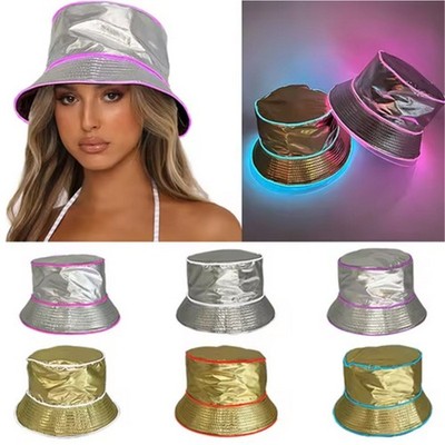Glowing Flashing Hat Lightup LED Bucket Hat For Women Men Evening Party Supply