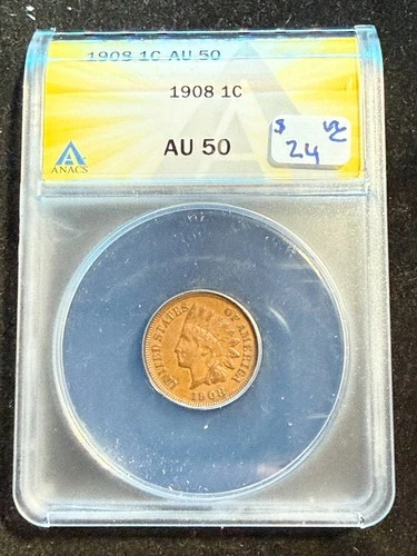1908 INDIAN HEAD CENT ANACS AU 50 173