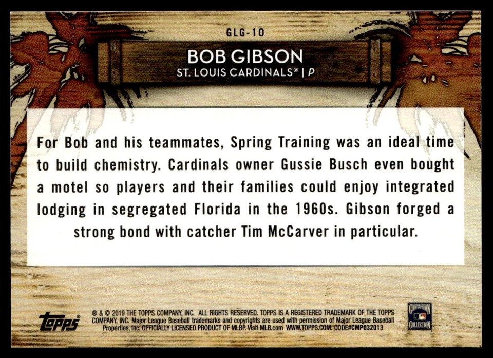 2019 Topps Grapefruit League Greats Bob Gibson St. Louis Cardinals #GLG-10 - Image 2 of 2