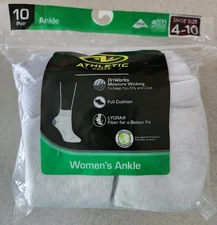 Athletic Works Women's Ankle Socks 10 PAIRS Shoe Size 4-10 Cushioned WHITE 10725