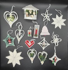 Vintage Plastic Canvas Needlepoint Christmas Ornaments Lot of 16 Hand Made