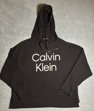 Women s Size Large - Calvin Klein Hoodie Cropped Pullover Black White Logo