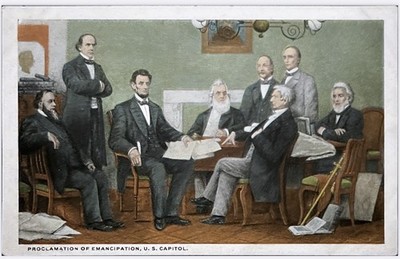Postcard Art Painting Of First Reading Of Emancipation Proclamation