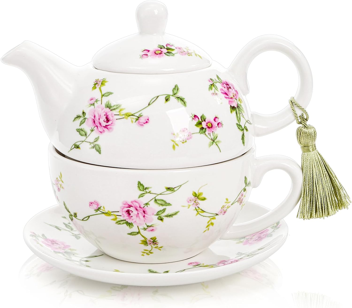 ティーフォーワン　アウトレット Tea for One Set, Porcelain Teapot Cup and Saucer Set with Tassel