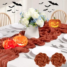 Nialnant 2 Pack Burnt Orange Cheesecloth Table Runner 10 Ft Terracotta Runner