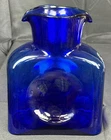 1950s Hand Blown Blenko Cobalt Blue Glass Squared Dimple Double Pour Carafe