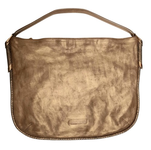 JIMMY CHOO Zoe Leather Hobo Bag w/Snakeskin Trim Metallic Gold/Brown - Picture 9 of 14