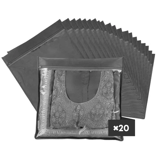 FiNeWaY Pack of 20 Clear Saree Clothes Storage Bags Wardrobe Organiser Grey